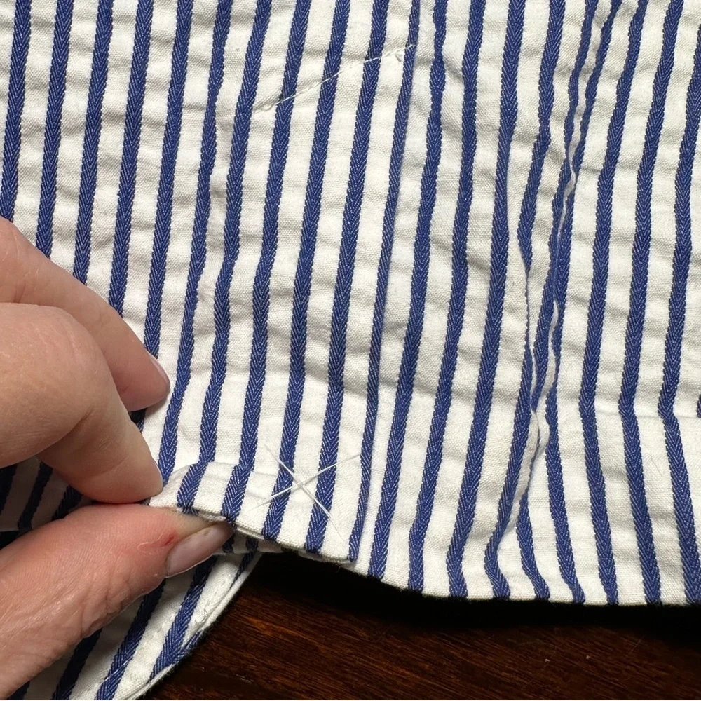 Lauren Ralph Lauren Seersucker Striped Blazer Blue White 12 Petite Like New